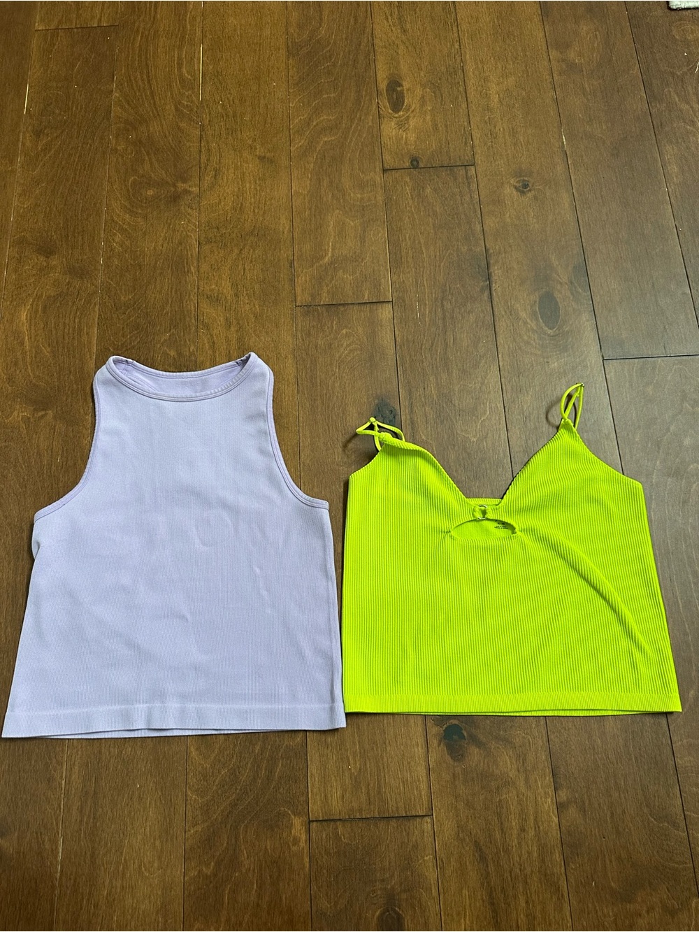 Free People Lavender Ribbed High Neck Tank & Neon Yellow Green Cami Set